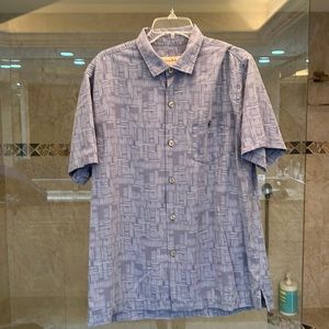 Tommy Bahama island zone, blue pattern button down 75% silk 25% polyester size L